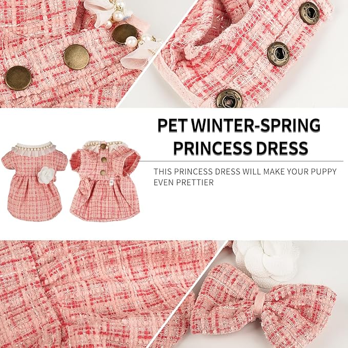 Dog Dress for Puppies, Plaid Tweed Princess Pet Dress - Image 5