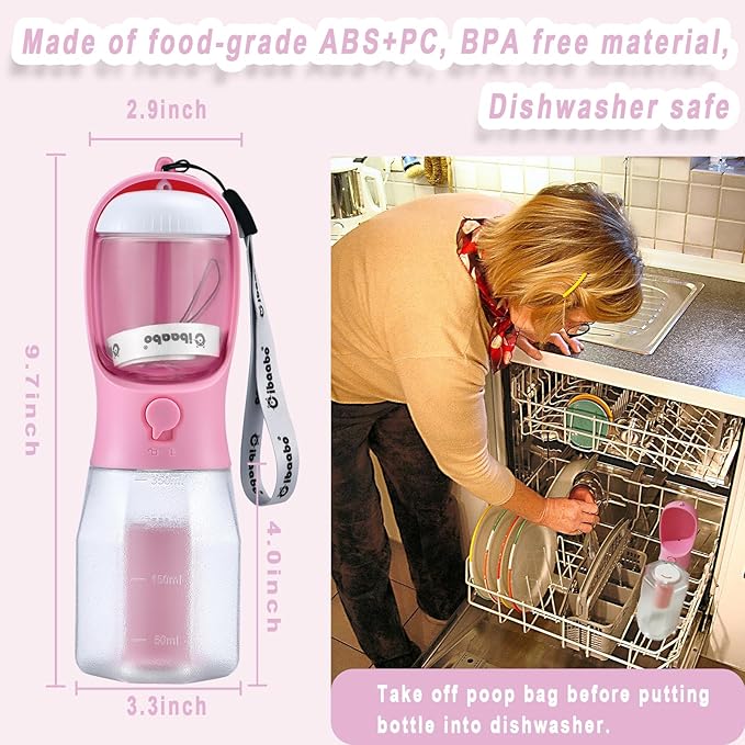 Cibaabo Dog Water Bottle with Food Container & Poop Bag Holder, Travel Water - Image 6