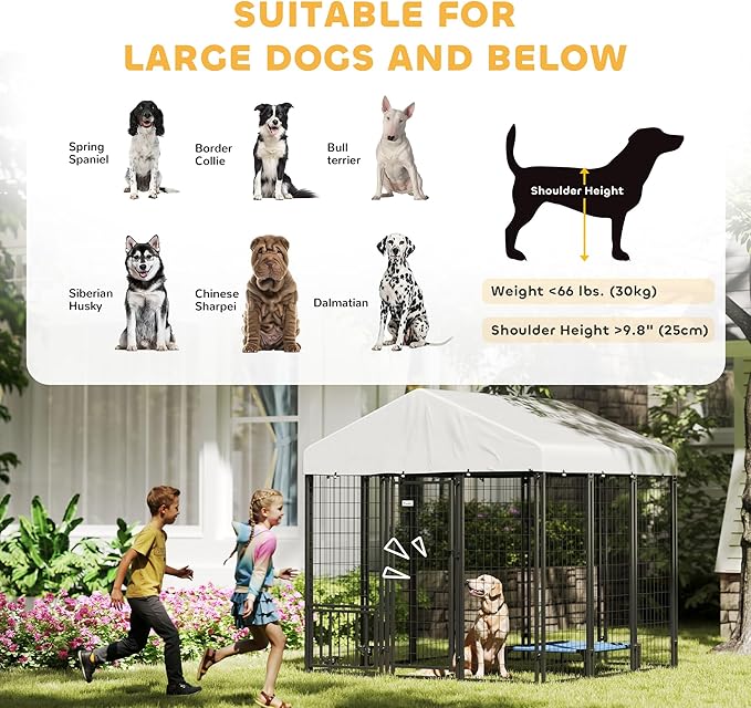 PawHut Outdoor Dog Kennel with Roof, Adjustable Bowls, UV-Resistant & - Image 9
