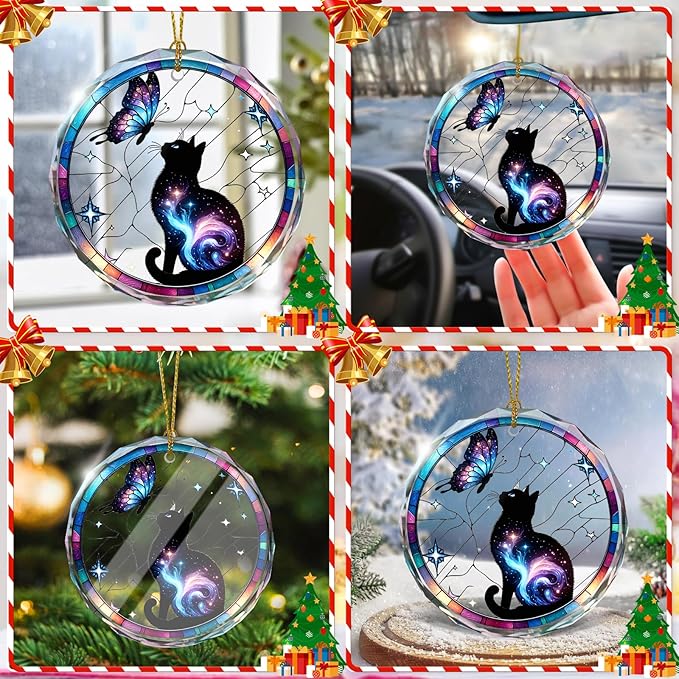 Stained Glass Black Cat Ornament, Cat Christmas Decoration - Image 6