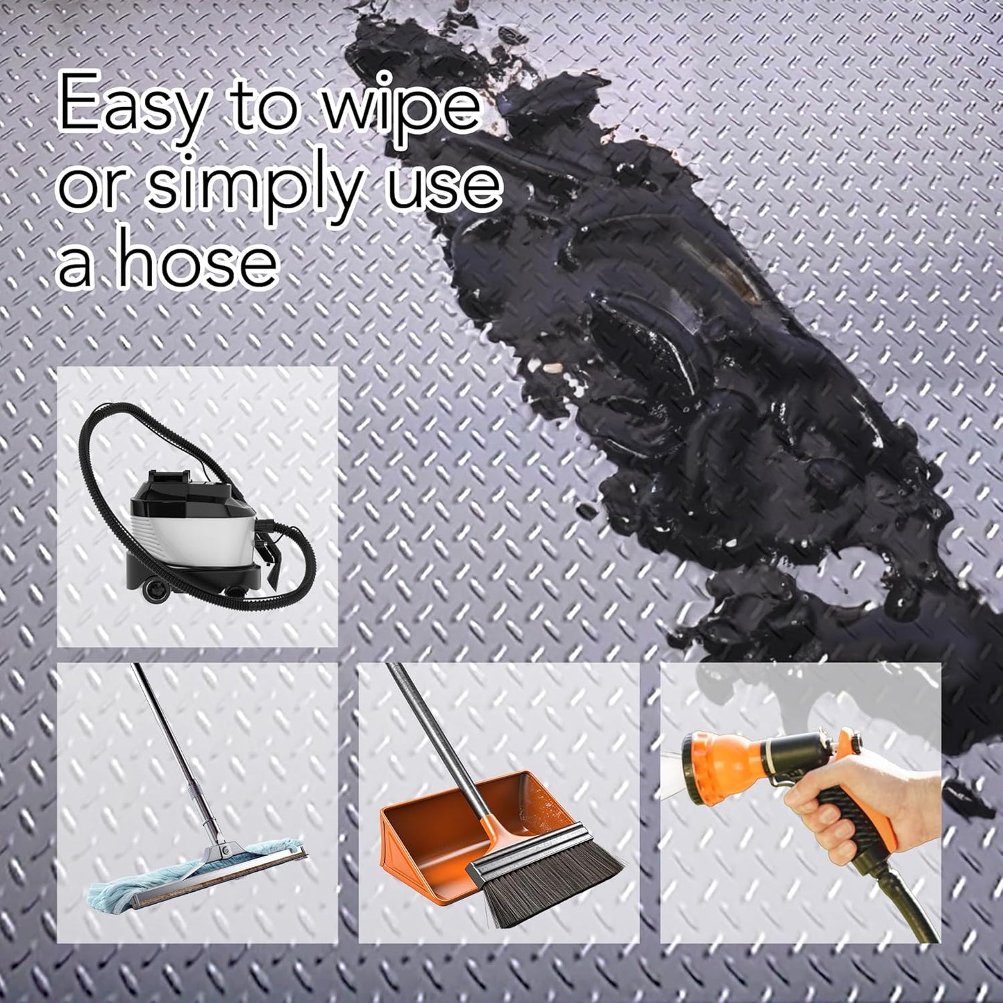RESILIA Heavy Duty Garage Floor Runner & Protector Mat - Slip Resistant Diamond Plate PVC Mats - Water, Spill, & Stain Resistant, Silver (4 feet x 20 feet)