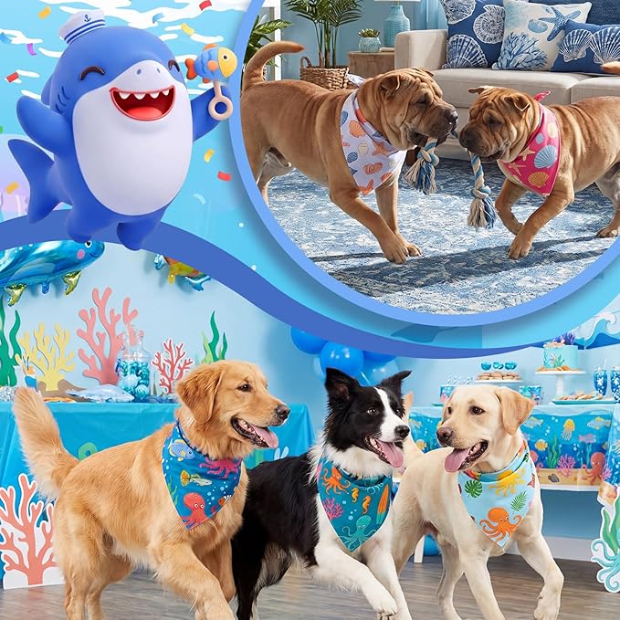 Tallew 60 Pcs Sea Animals Dog Bandanas Bulk Ocean Summer Blue Charm Kerchief - Image 6