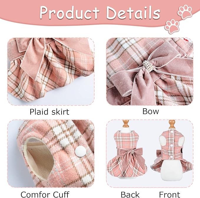 Dog Dress for Small Dogs, Winter Cute Warm Fleece Dog Sweater Dresses for Small - Image 5