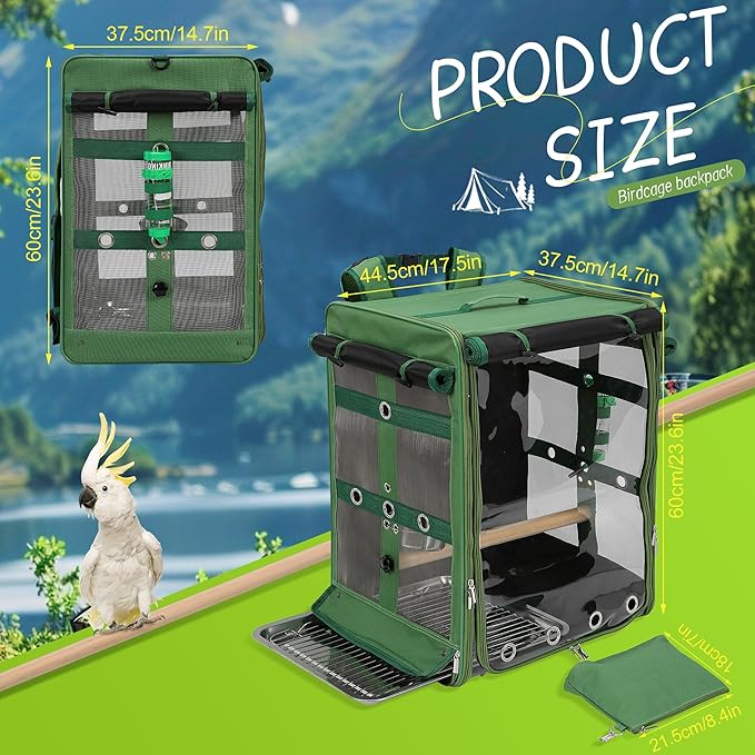 Bird Carrier Travel Cage, Cockatoo Carrier, Parrot Travel Backpack - Image 6