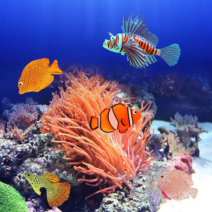 Weewooday 7 Pieces Artificial Fish Colorful Fake Fish Glowing Effect Aquarium - Image 6