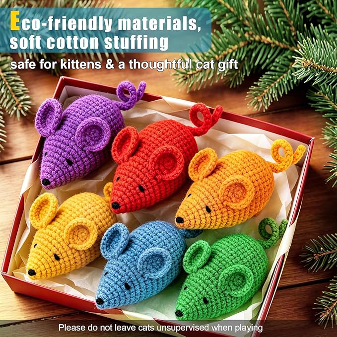 Retro Shaw Catnip Toys Crochet Mouse 6 Pcs - Image 8