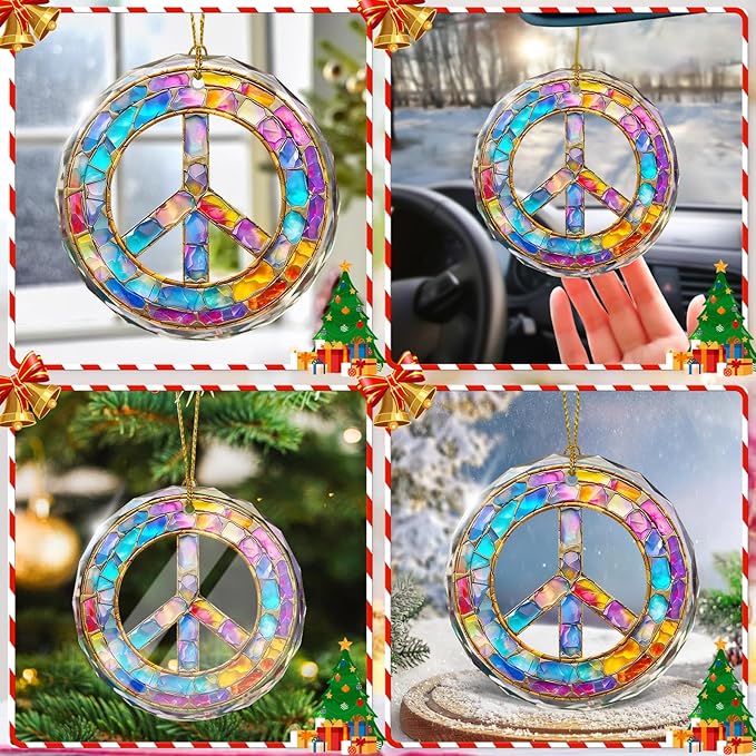 Stained Glass Peace Sign Ornament, Christmas Decorations Ornaments, Gift Idea - Image 6