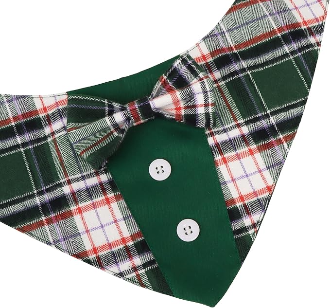 ADOGGYGO Christmas Green Dog Tuxedo Bandana, Plaid Pet Bowtie Collar, - Image 6