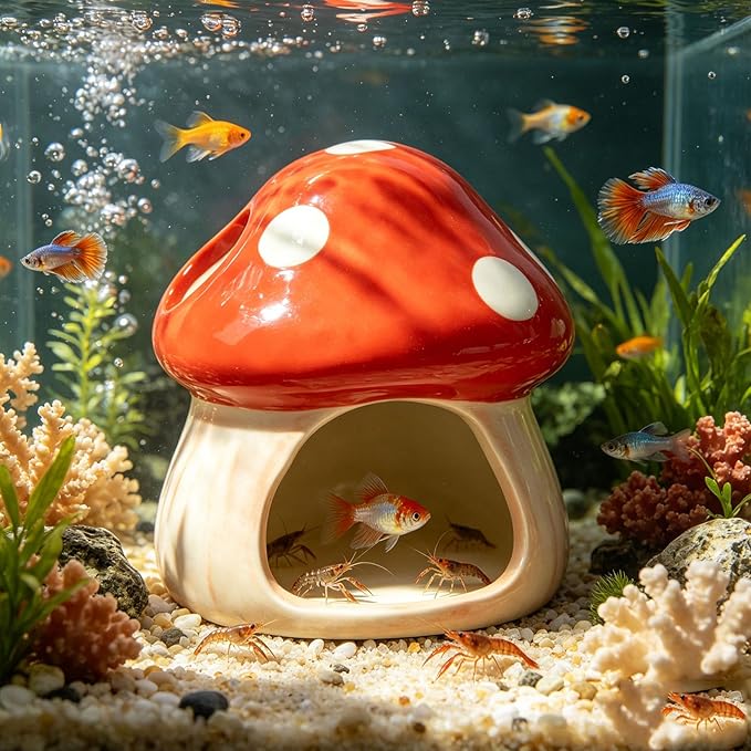 Cute Aquarium Mushroom House Betta Fish Tank Accessory Decor Mini Ceramic Fish - Image 7