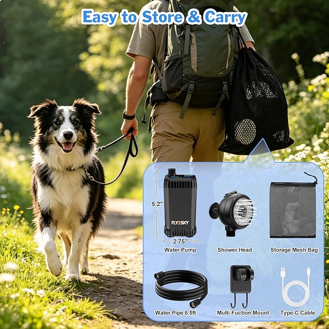 FLY2SKY Portable Shower Pump 6000mAh Detachable Shower Head Hose Pet Bathing - Image 9