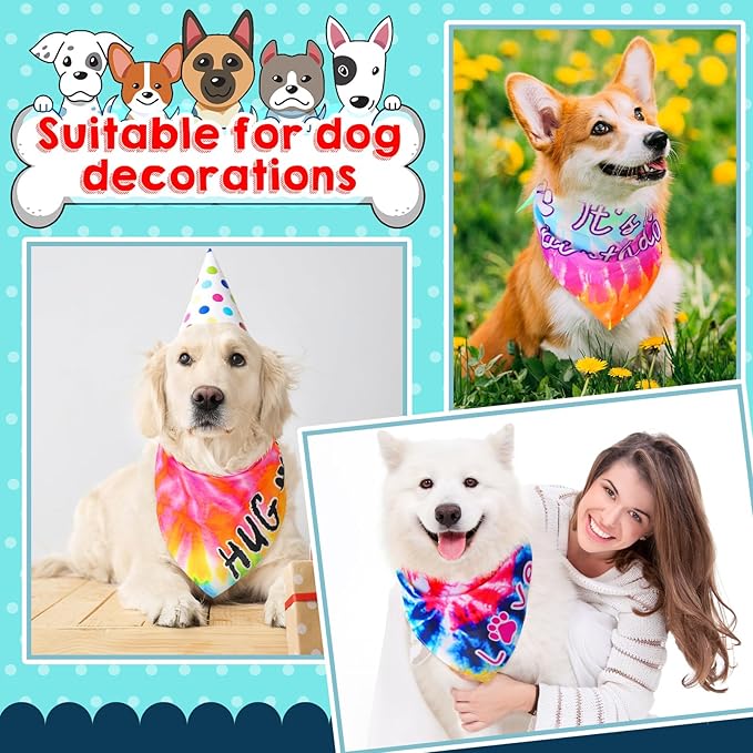 Huhumy 50 Pcs Tie Dye Dog Bandanas Bulk Pet Bibs Colorful Triangle Scarf Tie Dye - Image 6