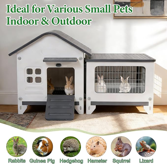 Rabbit Hutch Outdoor Indoor Plastic Waterproof Bunny Cage Enclosure Chew-Proof - Image 8