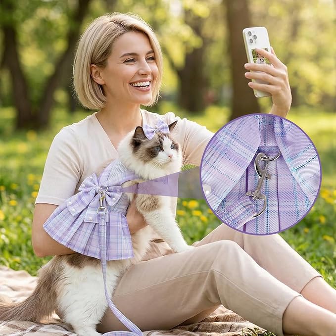 Cute Plaid Dog Dress Clothes for Small Dogs Cats Girl Purple Plaid Dog Dress - Image 7