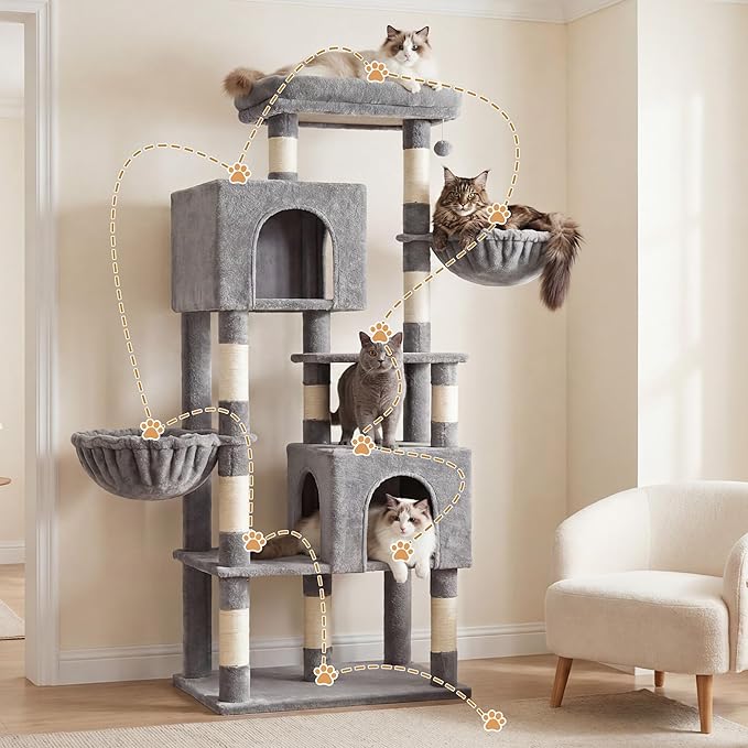 Heybly 68.1" Cat Tree with Oversized Top Platform & Wide Base, Heavy Duty Cat - Image 10