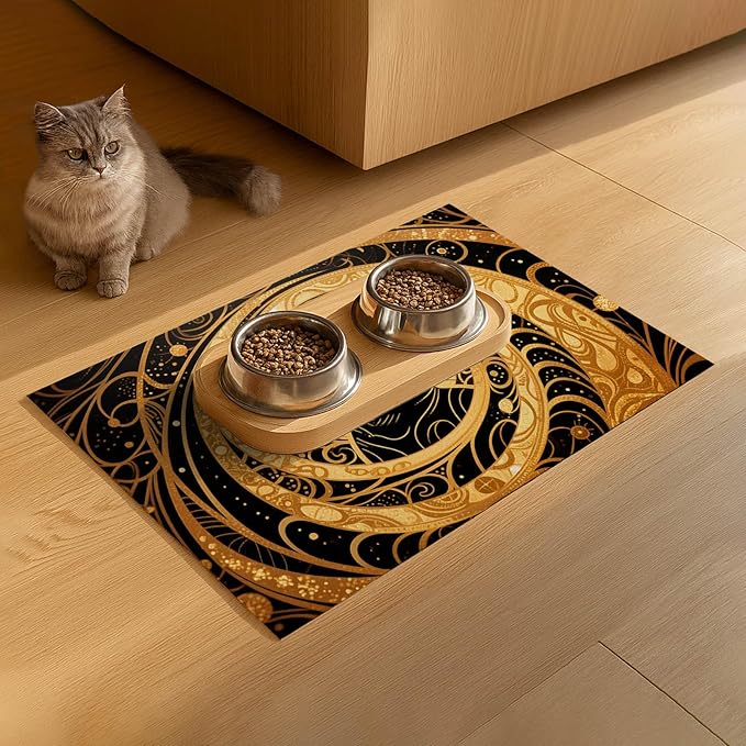 HOMETITUTE Cat Feedings Mats 20x12 inch Golden Cat Print Pet Bowl Placemat Non - Image 9
