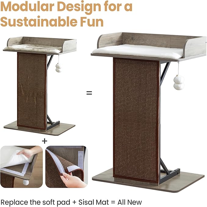 Modern Wood Cat Tree Tower for Indoor Large Cats, 33.8-Inch Tall Wooden Cat - Image 9