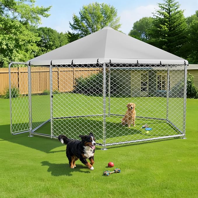 12.5x12.5 FT Heavy Duty Large Outdoor Dog Kennel Outside, Galvanized Steel - Image 7