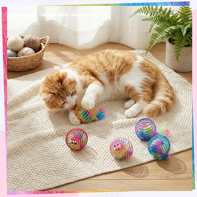 Jecery 5 Pcs Cat Spring Balls Toys Stretchable Rolling Balls Colorful Playful - Image 7