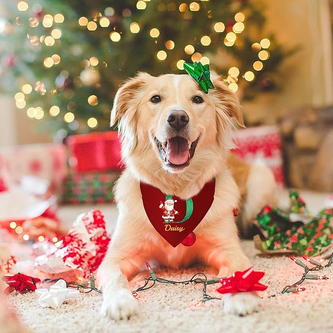 Personalized Christmas Dog Bandanas Letter Name Custom Neckwear Dog Scarf - Image 7