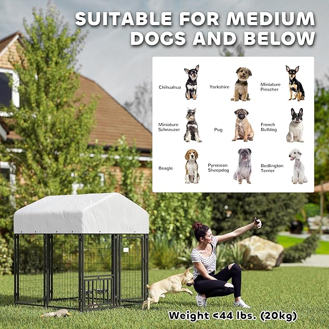 PawHut 4' x 4' x 4.5' Outdoor Dog Kennel, Welded Wire Dog Kennel Outside Run - Image 9