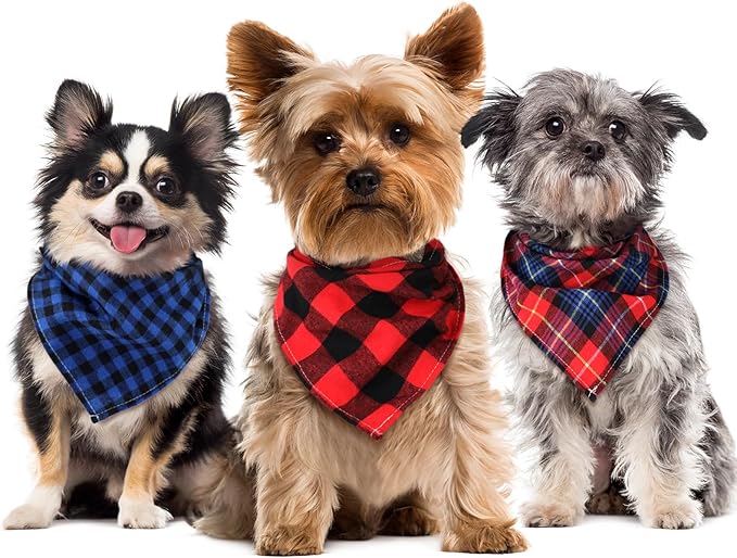 Honoson 6 Pieces Triangle Dog Bandana Dog Scarf Plaid Printing Adjustable Bibs - Image 7