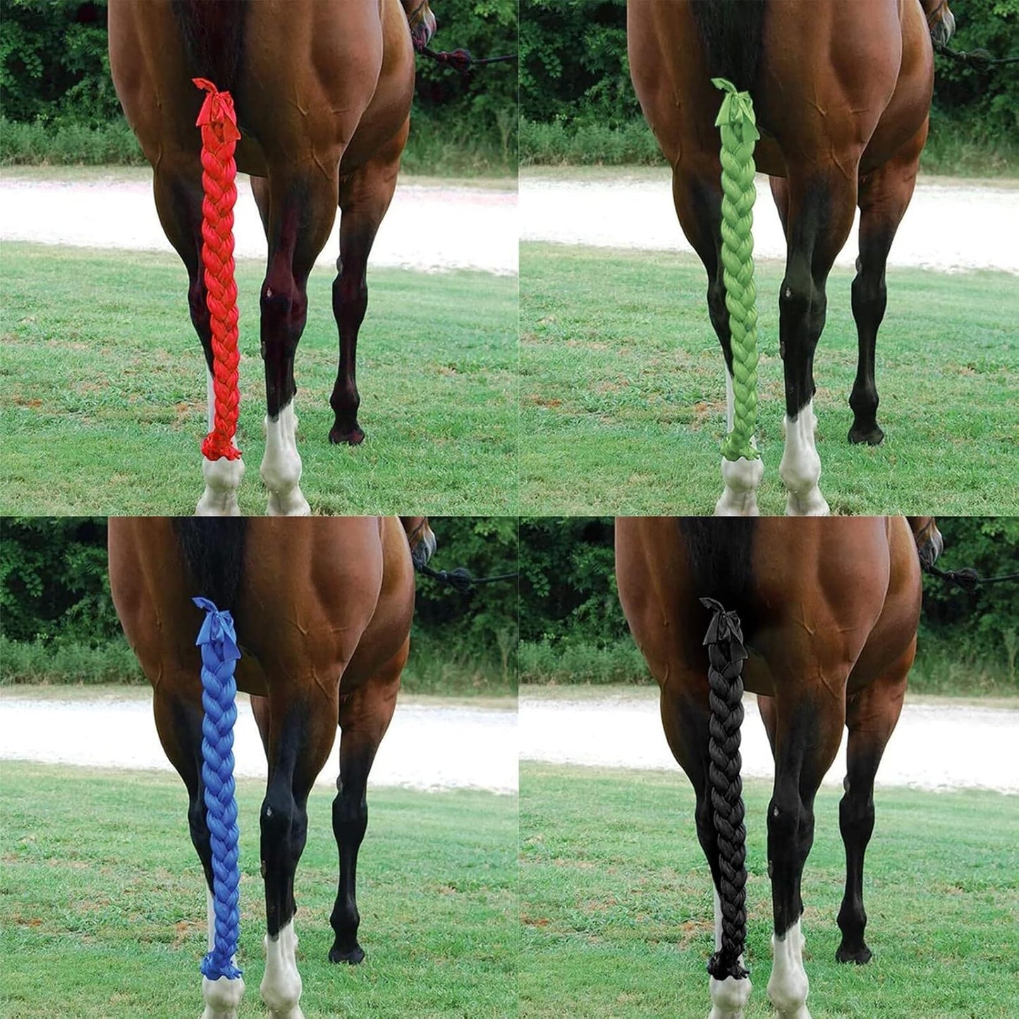 Dnoifne Horse Ponytail, 3 Tube Braided Tail Bag, Green, 1 Count
