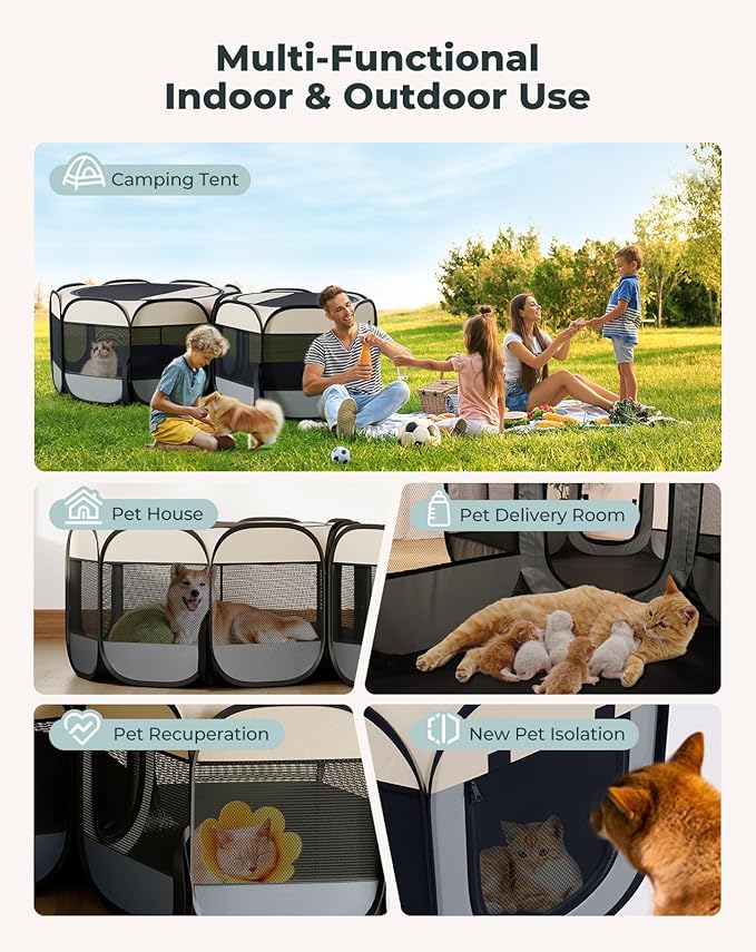Cat Playpen, 2-Room Foldable Dog Playpen - Image 7