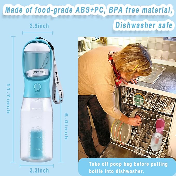 Cibaabo Dog Water Bottle with Food Container & Poop Bag Holder, Travel Water - Image 6