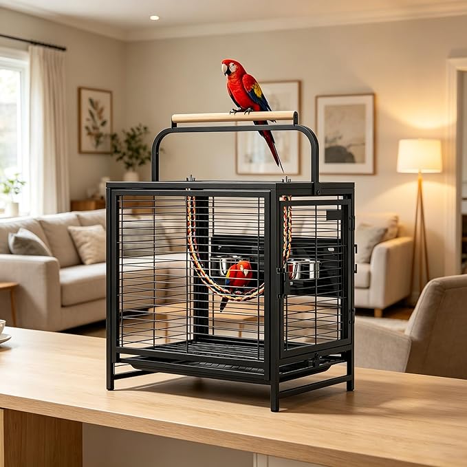 VINGLI Small Bird Cage, 19 inch Travel Carrier Bird Cage - Image 3