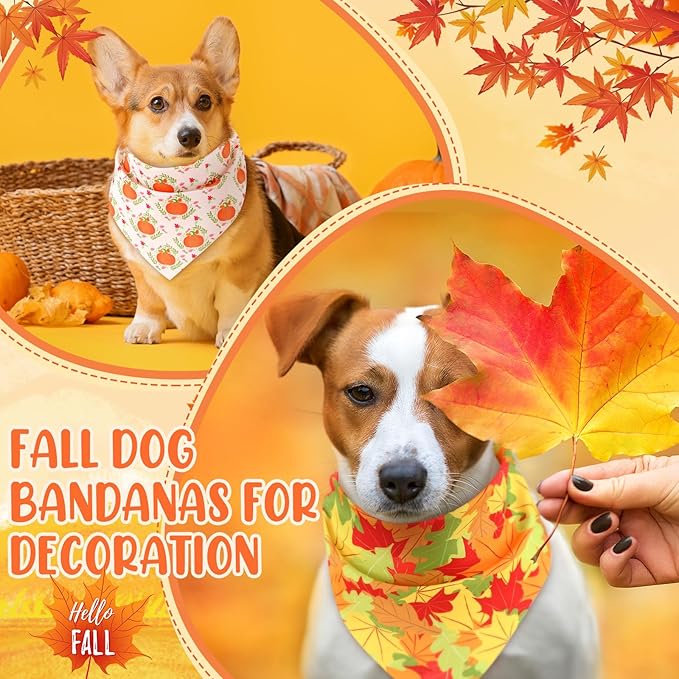 Preboun 50 Pcs Fall Thanksgiving Dog Bandana Bulk Pumpkin Maple Leaves Bandana - Image 6