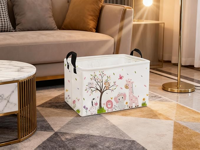 Essme Rectangular Animal Baskets, Cute Storage Bin(Pink animal) - Image 6