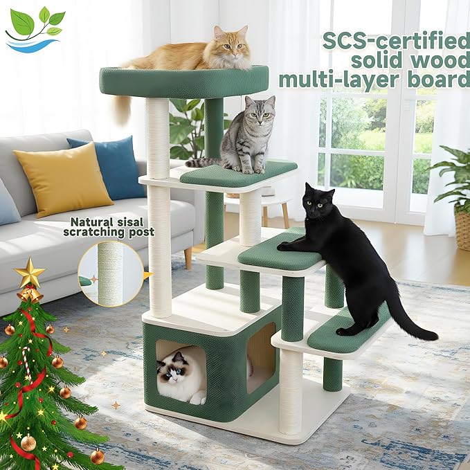 Modern Wood Cat Tree Tower for Large Cats - Image 9
