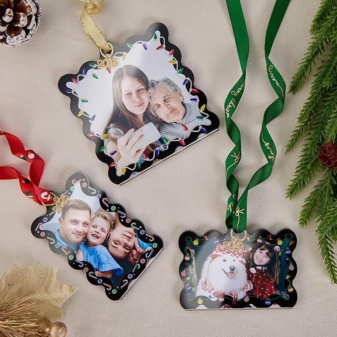 UNIQOOO 6Pcs Black Wave Christmas Acrylic Picture Frame Ornaments, 3 Sizes - Image 9
