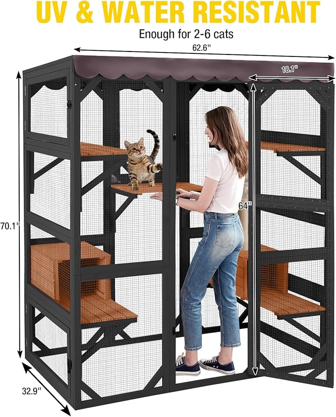 70.1’’ Large Wooden Catio Outdoor Cat Enclosure, Hammock and Scratching Post - Image 7