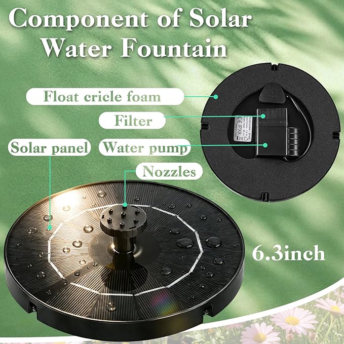DDcafor Solar Fountain for Bird Bath, 3.5W Solar Powered Water Fountain Pump - Image 7