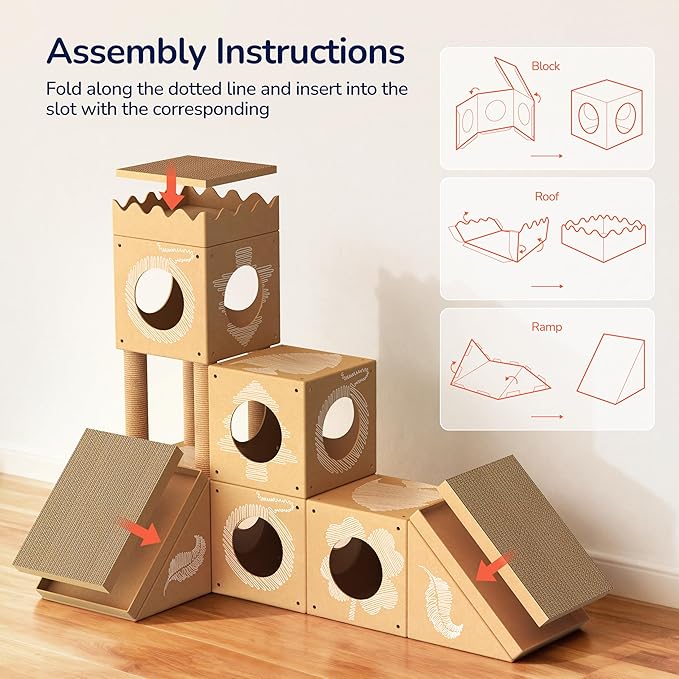 DIY Cardboard Cat House, Scratching Pad, Tunnel & Playhouse - Image 9