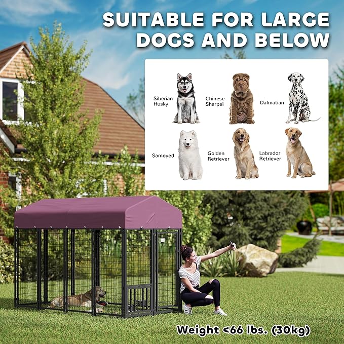 PawHut Outdoor Dog Kennel with Roof, Adjustable Bowls, UV-Resistant & - Image 9