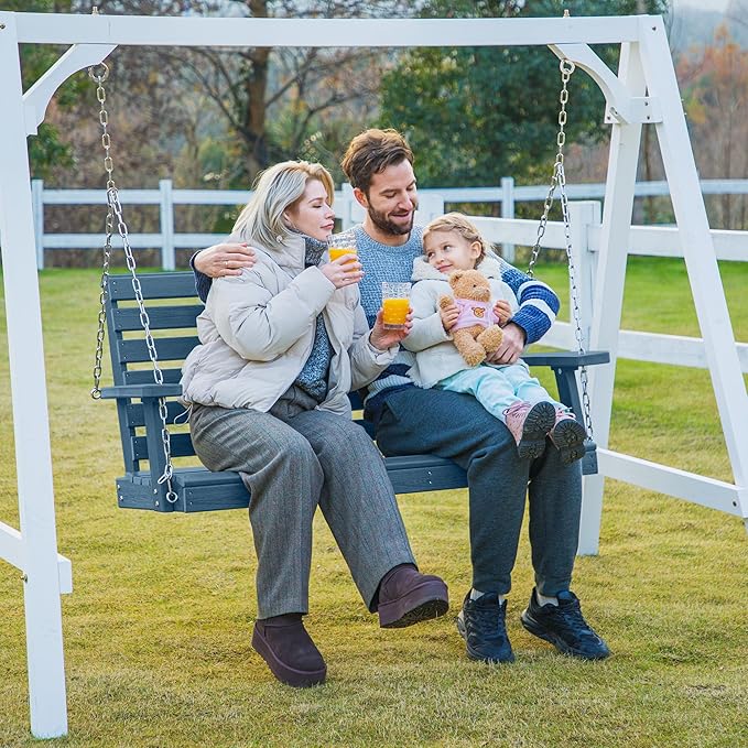 KINGYES Outdoor Hanging Porch Swing Set of 2, 2 Seat Patio Swing Recliner - Image 7