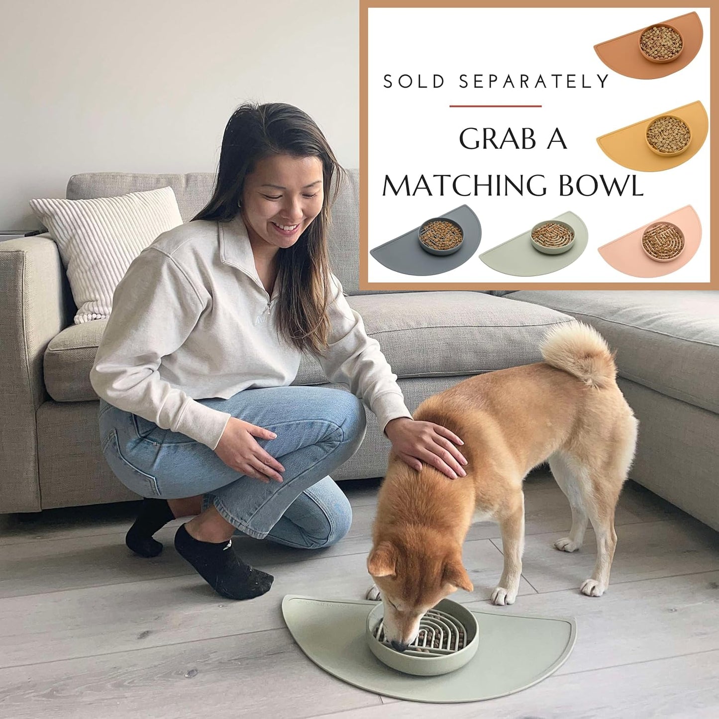 Waterproof Silicone Pet Food Mat - Non-Slip, Spill-Proof Feeding Mat for Floors, Raised Edge Design Easy-to-Clean Rubber Mat for Dog & Cat Bowls, 28" Across x 14" Deep, Large-Ocean Blue