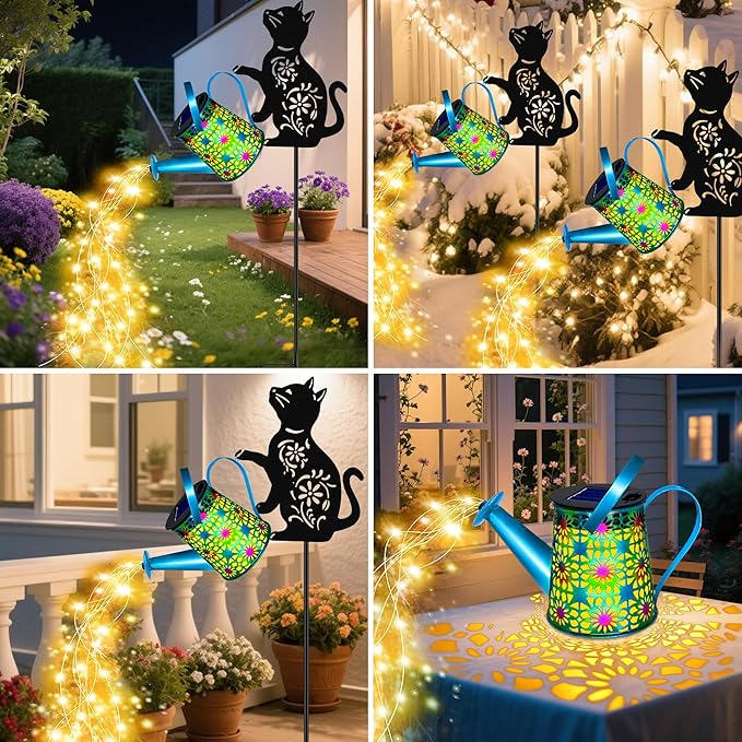 Black Cat Solar Watering Can Lights, Birthday Gifts - Image 7