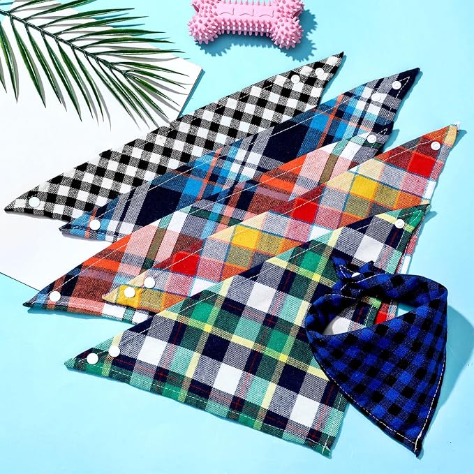 Honoson 6 Pieces Triangle Dog Bandana Dog Scarf Plaid Printing Adjustable Bibs - Image 7