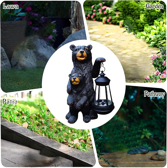 Black Bear Solar Lantern Garden Statues,Loving Bear Figurine Lights - Image 8