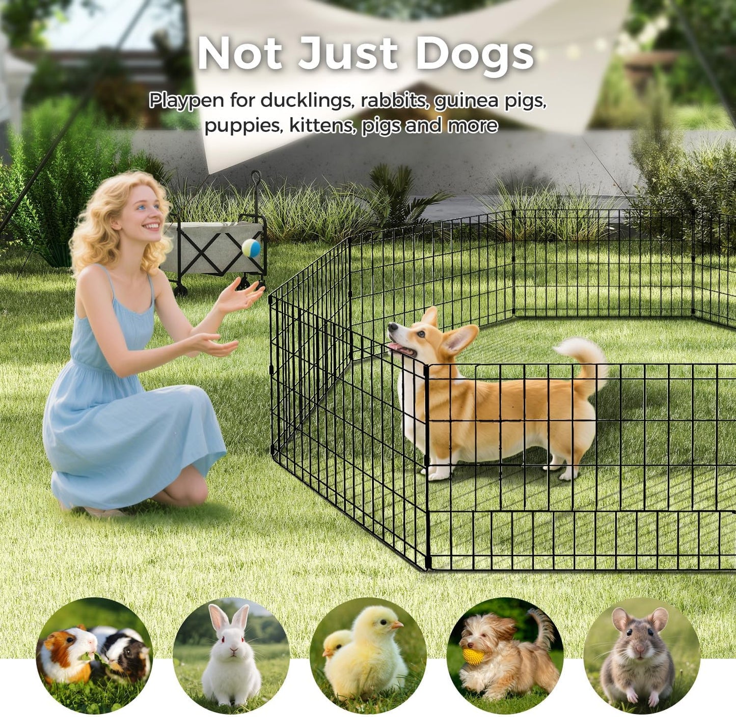 Foldable Dog Playpen 24" Height 8 Panels Metal Exercise Pen No Door - Indoor/Outdoor Puppy Playpen for Small Dogs, Portable Pet Fence for Yard Garden Camping, Black
