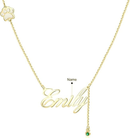 Personalized Cute Dog Cat Paw Name Necklace Forever Love Custom Heart Pendant - Image 2