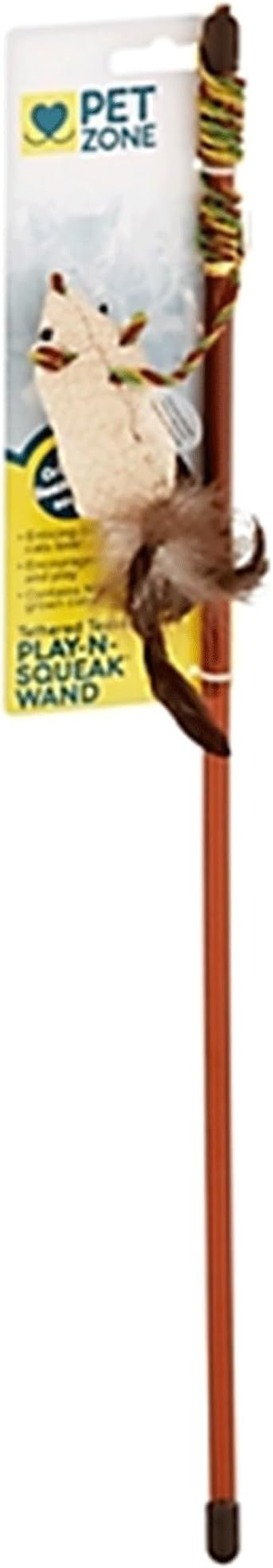 Pet Zone Play-N-Squeak Tether Teaser Wand Cat Toy by Pet+Zone