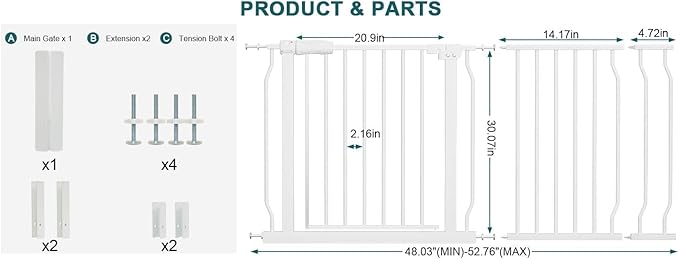 Extra Wide Baby Gate Tension Indoor Safety Gates White Metal Large Pressure - Image 2