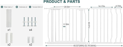 Extra Wide Baby Gate Tension Indoor Safety Gates White Metal Large Pressure - Image 2