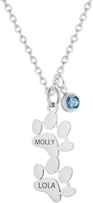 Birthstone necklace for women, Dainty gold necklace, Custom Engraved Paw Name - Image 3