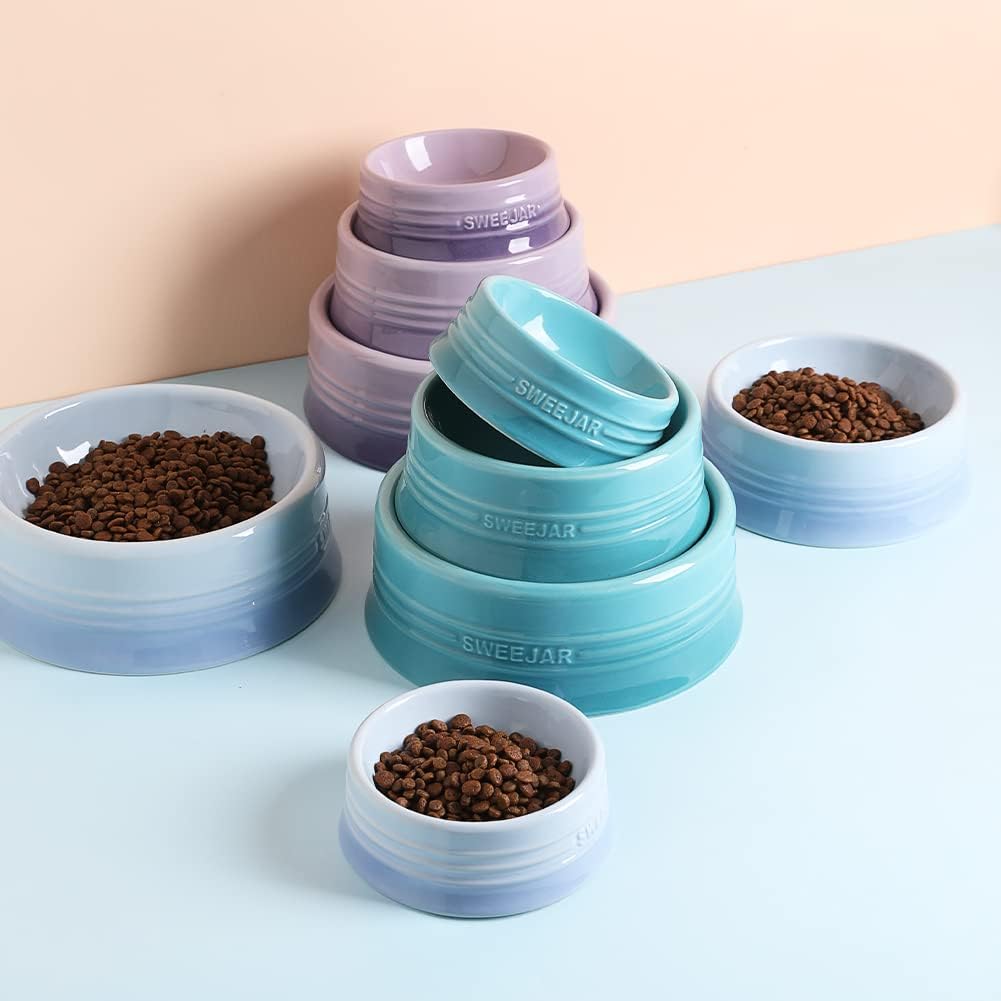 Sweejar Gradient Dog Bowl, Ceramic Dog Food Dish for Large Dogs and Large Cat, Porcelain Pet Bowl for Food and Water 32 oz (Gradient Blue)