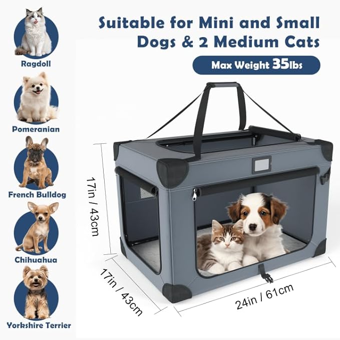 24 Inch Portable Collapsible Dog Crate, Foldable Soft Dog Kennel - Image 4